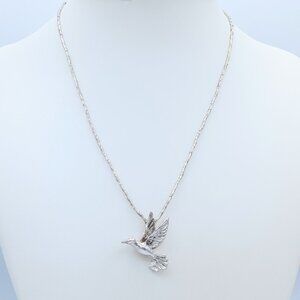 Vintage Silver Handmade Beaded Bird Pendant Necklace